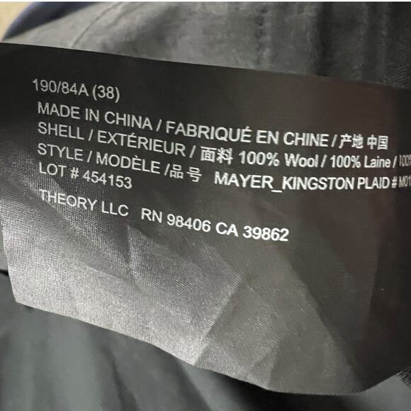 NWT* Men's Theory Blue Multi Kingston Wool Plaid Pants 38 $265 Retail (*read) - Picture 10 of 10